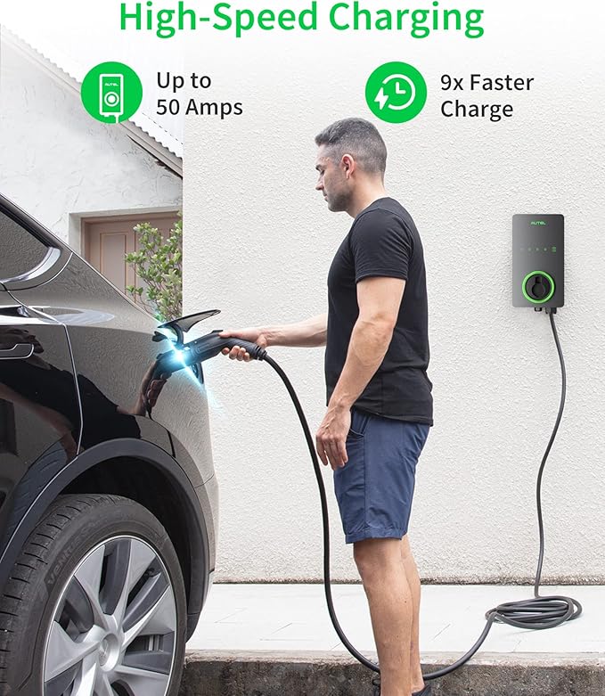 Autel Home Smart Electric Vehicle (EV) Charger up to 50Amp, 240V, Indoor/Outdoor Car Charging Station with Level 2, Wi-Fi and Bluetooth Enabled EVSE, 25-Foot Cable(Dark Gray)