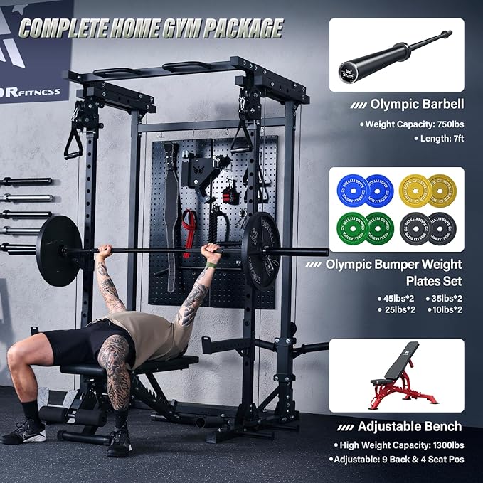 MAJOR FITNESS Drone3 Power Cage - Multi-Function Power Rack for Home Gym, Squat Rack with Pull-up Bar, Cable Crossover System, J-Hooks, for Strength Training, Heavy-Duty Steel Construction