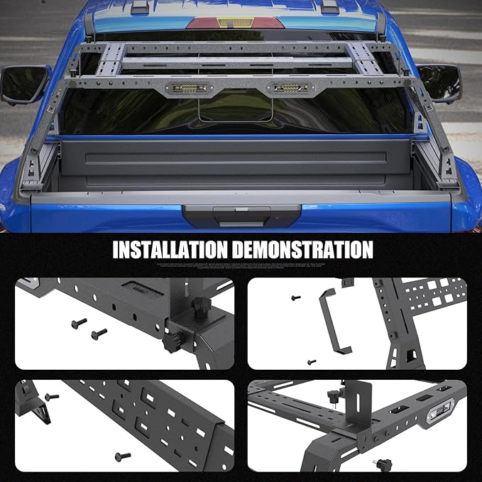 Extendable Overland Truck Bed Cargo Rack with Grab Handle, 18.5"-27.5" Heavy Duty High Bed Rack for Ford F-Series, for Silverado & Sierra & Ram 1500/2500/3500, for Jeep Gladiator JT, for Titan Tundra
