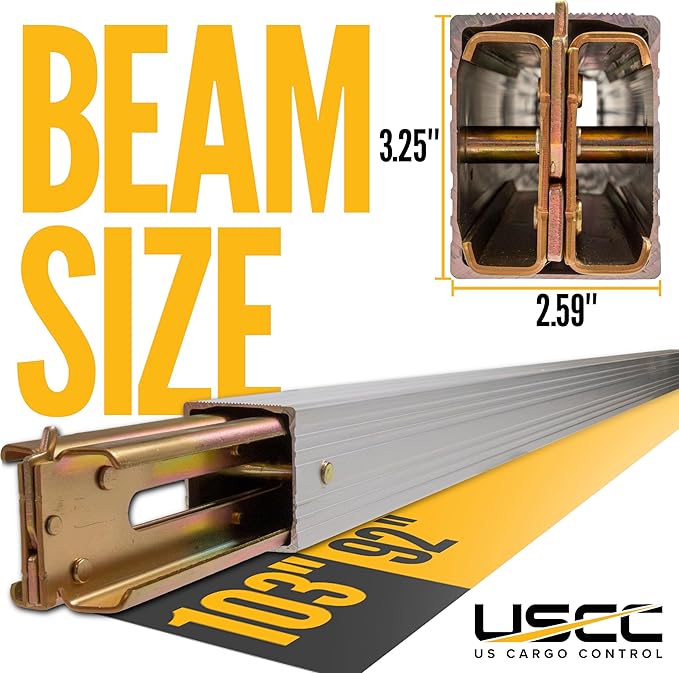 US Cargo Control E Track Load Bar 92"-103", 2,200 LBS Working Load Limit, Adjustable Aluminum Load Bars for Semi Trailers & Box Trucks, Shoring Beam or Decking Beam with Thumb Release