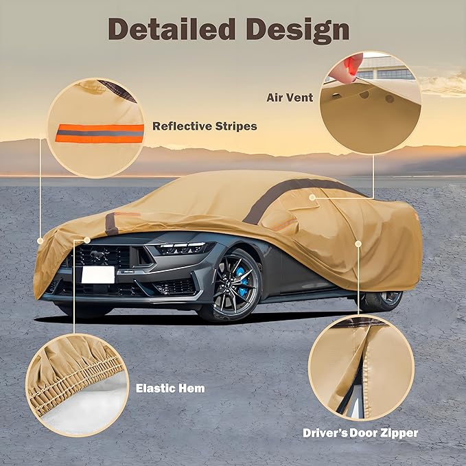 Mustang Car Cover Waterproof All Weather Compatible with Mustang 2007-2024 GT Cobra Shelby Bullitt, Outdoor Anti-UV Sun Rain Protection Full Exterior Cover