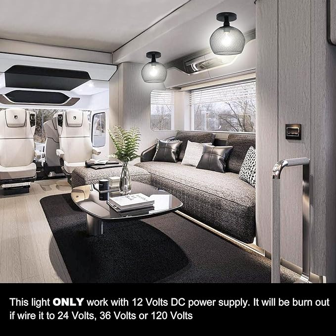 Facon 12V 7inch RV Pendant Dining Table Light with Replaceable Bulb (1 X E26 Bulb Included), RV Camper Dinette Light with On&Off Switch, 12Volts Pendant Lamp for Automotive Kitchen Island