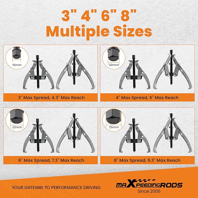 maXpeedingrods Gear Puller Set, Reversible 2 Jaw & 3 Jaw Hub Puller Kit, 3" 4" 6" 8" Bearing Puller Set, External Internal Pulley Flywheel Puller Tool Steering Wheel Hub Removal Tool