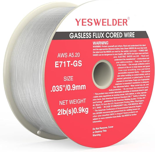 YESWELDER Flux Core Gasless MIG Wire, E71T-GS Mild Carbon Steel .035-Inch Diameter 2-Pound, Strong ABS Plastic Spool Welding Wire
