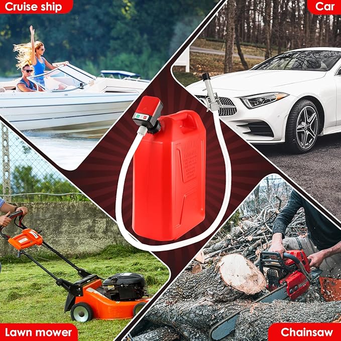 FPOWER Automatic Fuel Transfer Pump - AA Battery Powered, Gas Pump With Quick Flow Control & Stop, Extra Long Hose, Portable for Oil, Diesel, Gasoline