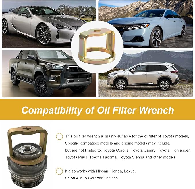 1726 Oil Filter Wrench Removal Tool Compatible with Toyota, 64mm x 14 Flute, 1/2" Square Drive Fit for Toyota, Nissan, Honda, Lexus, Scion 4, 6, 8 Cylinder Engines