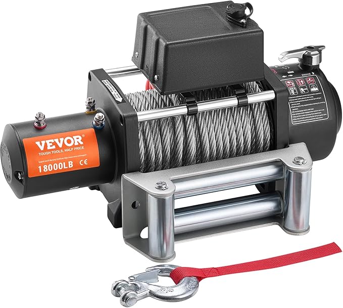 VEVOR Electric Winch, 18,000 lb Truck Trailer Jeep Winch, 12V DC 7/16 in x 85 ft Steel Cable Roller Fairlead Wireless & Wired Remote Control, IP55 Waterproof Towing for Off Road SUV Jeep Truck Trailer