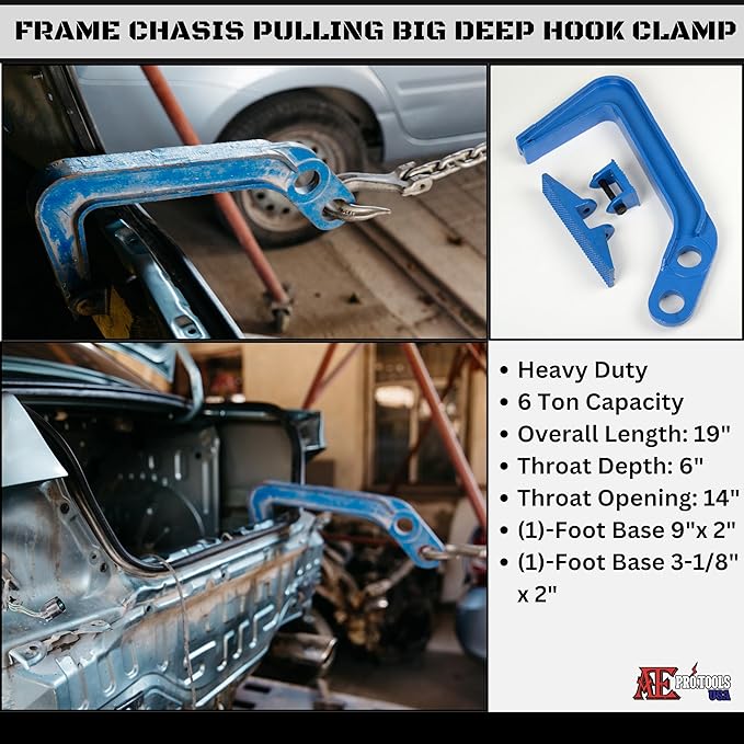 ATE Pro. Tools - 6 Ton Deep Hook Chassis Repair Kit, Professional Auto Body Frame Pulling Clamp, Dent Puller, Frame Repair Clamp, Heavy Duty