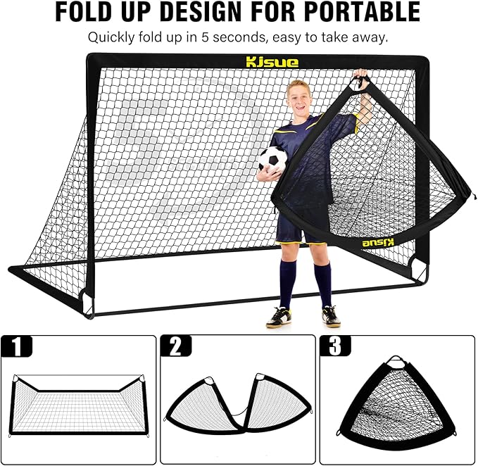 Kids Soccer Goals for Backyard Set, 2 of 6x4 ft Portable Pop Up Soccer Goal Training Equipment, Soccer Net with Target, Soccer Ball, Cones, Soccer Set for Kids Youth Toddler Sports Outdoor Games