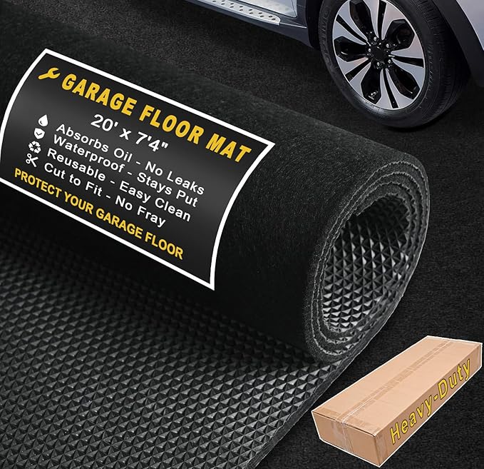 20' x 7'4" Garage Floor Mats - All-Weather Garage Floor Mats for Under Car, Absorbent Oil Spill Mat, Anti-Slip Garage Carpet, Reusable Garage Mats with Waterproof Backing, Garage Car Mat & Floor Rug