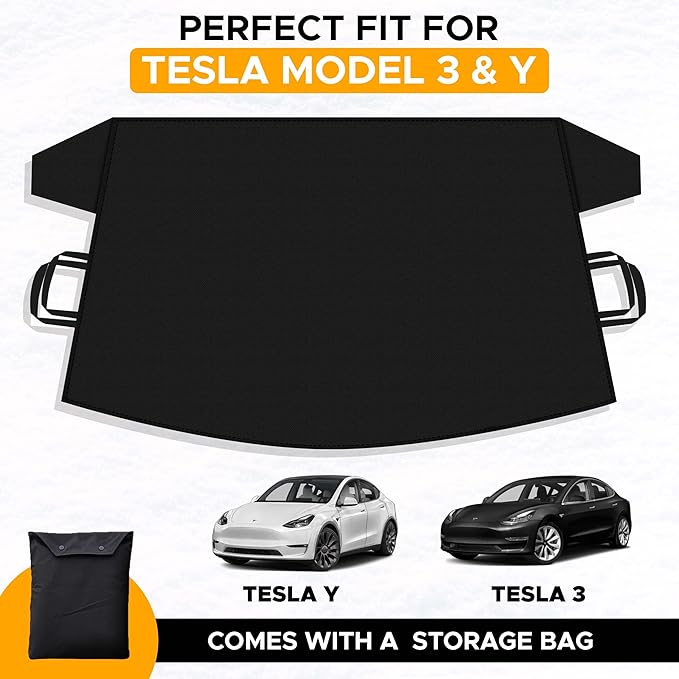 EcoNour Snow Cover for Tesla Model 3/Y| Windshield Cover for Ice and Snow | Heavy-Duty 600D Oxford Fabric with Windproof Double Elastic Straps | Waterproof & Sag-Proof