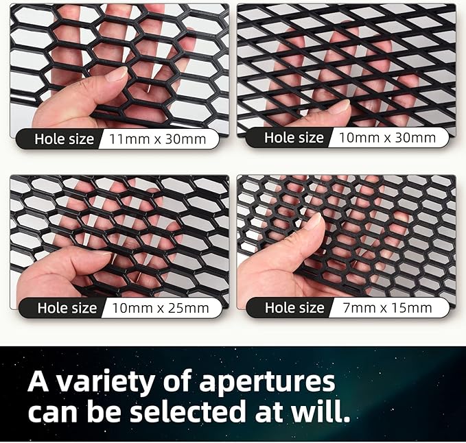 AggAuto 47"x16" ABS Plastic Universal Car Grill Mesh, Automotive Grille Insert Bumper Honeycomb Hole 11x30mm Hex Grids Black