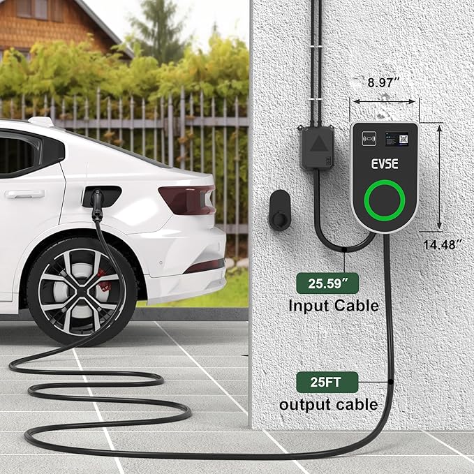 RUTU Ev Charger Level 2 J1772 Chargers, 48 Amp Level 2 Ev Charger Hardwired Up to 11.5Kw, Smart Electric Car Chargers with Flexible 25Ft Cable, 240v WiFi Enabled Electric Vehicle Charging Stations