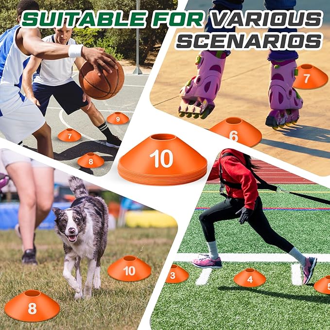 10 Pcs Numbered Sports Disc Cones 1-10 Soccer Cones with Mesh Carry Bag Flexible Agility Cones Soft Field Cones for Gym PE Classes School Activities Games, Sports Training Equipment