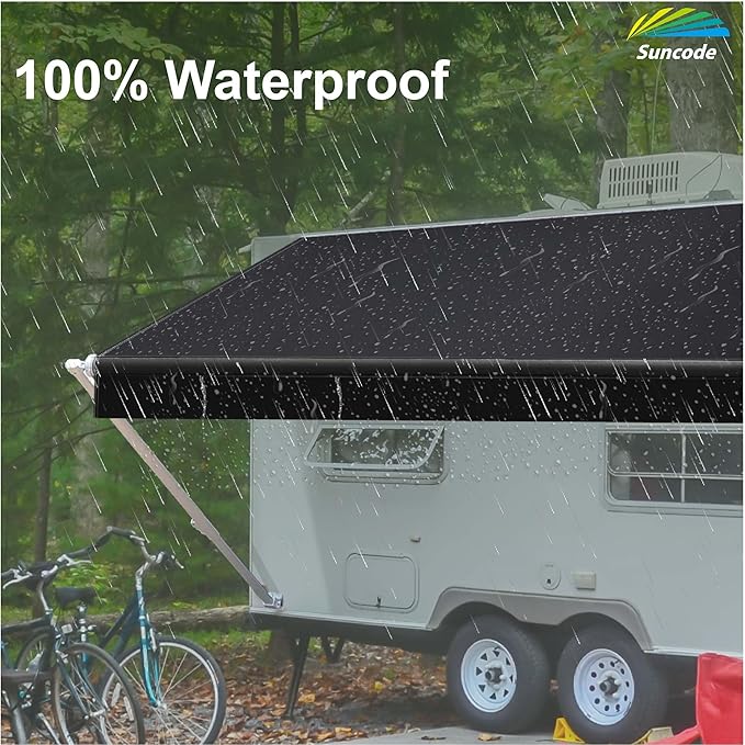 Suncode RV Awning Fabric Replacement Waterpoof Universal Outdoors Canopy for Camper,Trailer,and Motorhome Awning Replacement Premium Grade Vinyl RV Canopy Replacement 19'(Fabric 20'2") Black