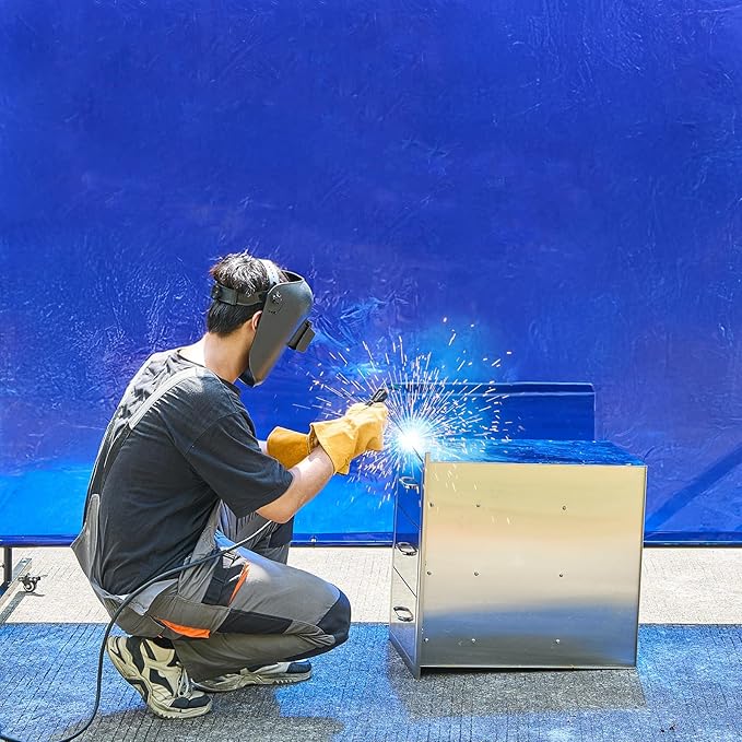 VEVOR Welding Screen with Frame, 6 x 8 FT Welding Curtain Screen, Flame-Resistant Vinyl Safety Protection Screens with Lockable Swivel Wheels & 6-Level UV Protection for Workshop/Industrial Use, Blue