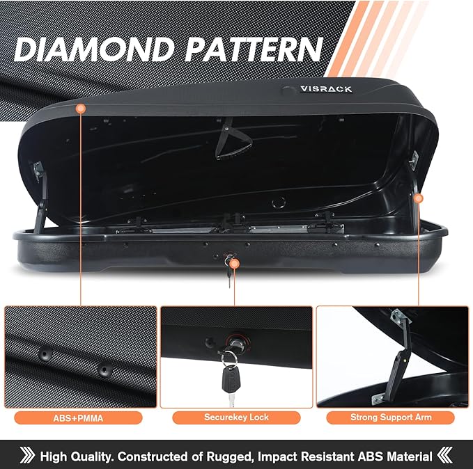 56.3" L Hard Shell Roof Black Rooftop Cargo Box Carrier Large 13 Cubic Feet Car Top Mount Travel Luggage Storage,Dual Side Opening,Waterproof Storage Box Diamond Pattern