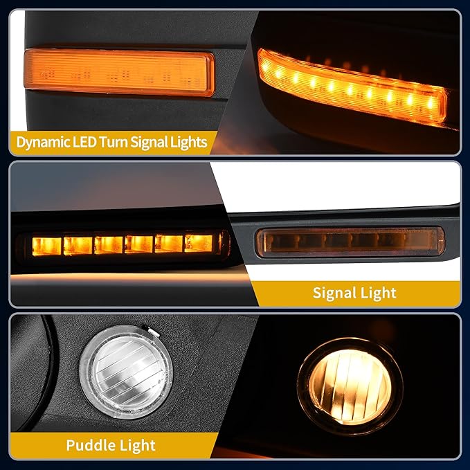 DWVO Towing Mirror Compatible with 2004-2014 Ford F150 Manual Folding Power Control Heated Rear LED Turn Signal Puddle Light Side Mirror Black