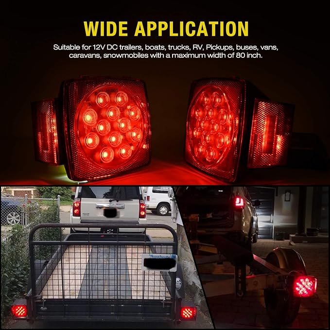 Nilight 2PCS Square LED Trailer Light Low Profile Submersible IP68 Stop Turn Tail Side Marker License Lamp for 12V Utility Boat Camper RV Trucks Marine Snowmobile