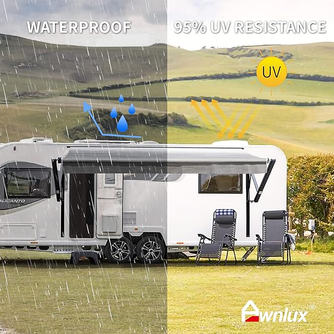 Awnlux Black Motorized Modular Retractable RV Awning Full Set Assemblies for RV, 5th Wheel, Travel Trailers, Toy Haulers, and Motorhome-RV Trailer Awning for Home or Camper-13x8 Ft-Grey Fade-