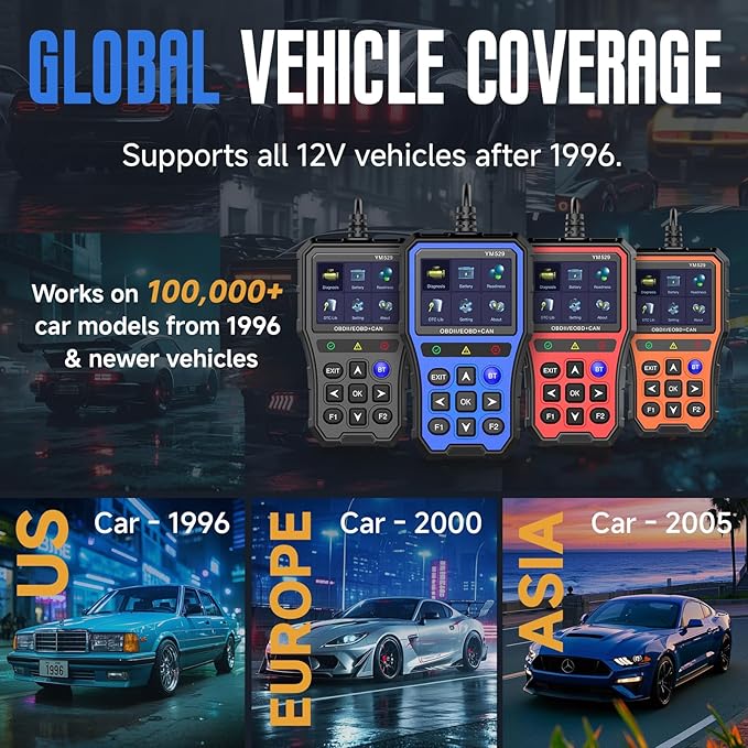 Bluetooth OBD2 Scanner with Battery Tester & Monitoring & Life Test - Support Checking Car Diagnostic Information on iPhone & Android, 2.8 inch HD Large Color Screen, TPU case Protection, Orange