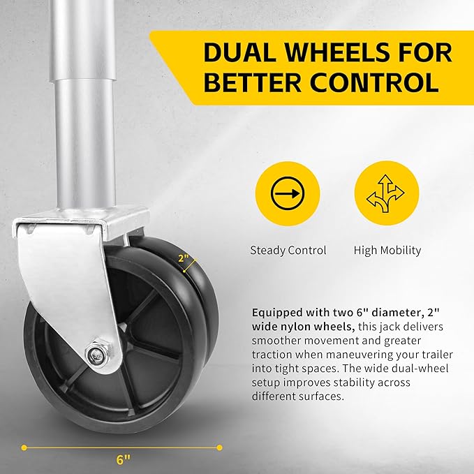 MaxxHaul 70149 Trailer Jack with 11-1/2" Lift, Swing-Back Design, Side Wind Handle & Dual 6" Wheels – 1500 lbs Capacity, Bolt-On for Utility & Boat Trailers