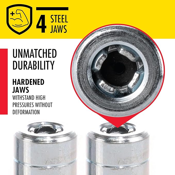 LUMAX LX-1400-2 Silver 1/8" NPT Standard Grease Coupler (Pack of 2). Standard Grease Coupler. Fits All 1/8" NPT Threads. 4500 PSI (310 Bar) Maximum Operating Pressure.