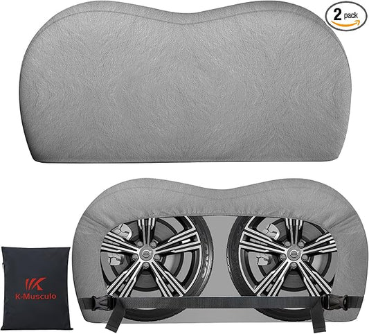 K-Musculo RV Tire Covers, Heavy-Duty Leather Wheel Cover, 2 Pack Fits 30"-32" Dia Tires, Double Buckles, Suitable for Truck, Trailer, Universal for All Seasons (Grey)