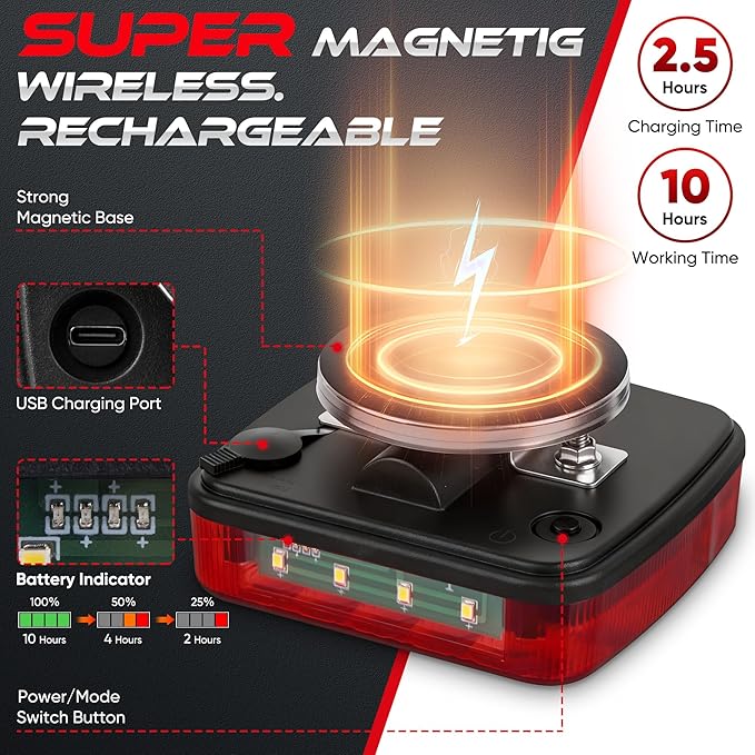 Wireless Trailer Lights Magnetic, Wireless Tail Lights for Trailer, with 7 Pin Plug, Brake Turn Signal Hazard Warning Light, IP67 Waterproof, for Truck, RV, Boat, Tractor (Red)