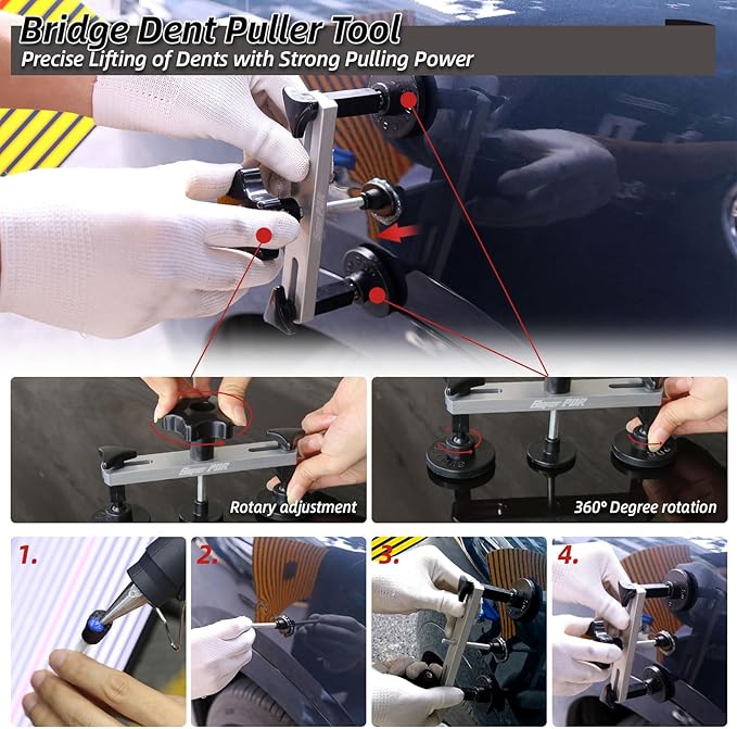 Super PDR Paintless Dent Repair Kit, Car Dent Removal Tools, PDR Tools, Dent Puller Kit with Dent Lifter, Bridge Puller, Slide Hammer T-Bar for Car Body Dents, Kit Includes Glue Removal Tool