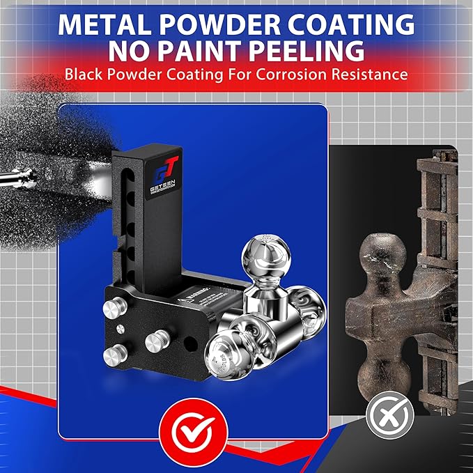 Geteen Trailer Hitches, Adjustable Trailer Hitch Ball Mount - Fits 2" Receiver, Tri-Ball (1-7/8" x 2" x 2-5/16"), 5" Drop, 10,000 GTW - GT20053B