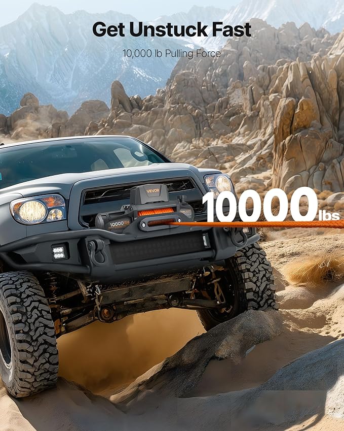 VEVOR Electric Winch, 10000 lbs Load Capacity, 12V DC Truck Winch with Φ7/20 in x 90 ft Synthetic Rope, Wireless & Wired Remote Control, IP67 Waterproof for Towing Off-Road SUV Jeep Trailer Boat