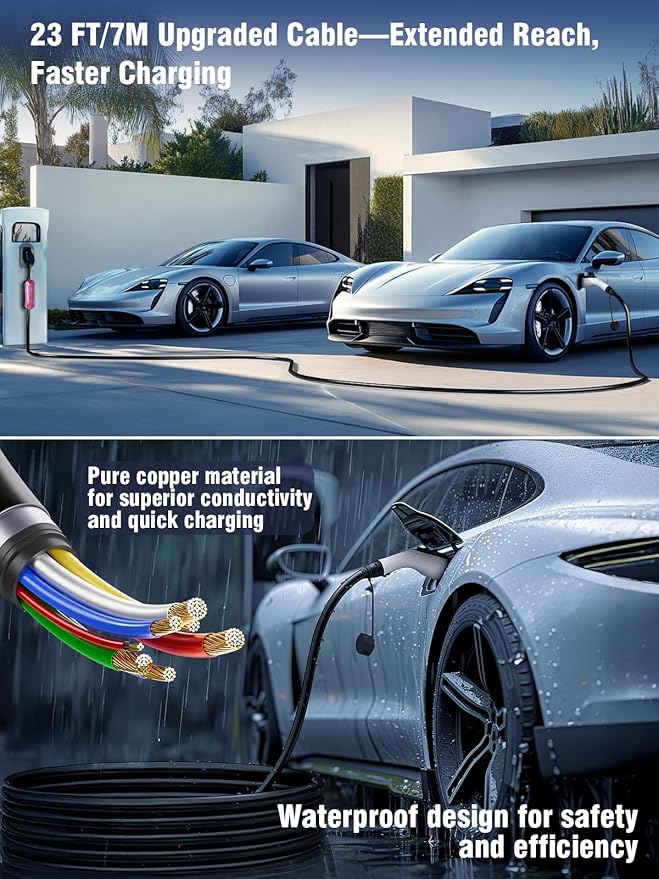 2025 New Level 1 & 2 EV Charger (16Amp, 110V-240V, 23Ft Cable) Portable AI Fast Charger Equipment, Charging for J1772 Electric Vehicle, Hybrids, Model with A NEMA 6-20P Mobile Car(NOT for Tesla)