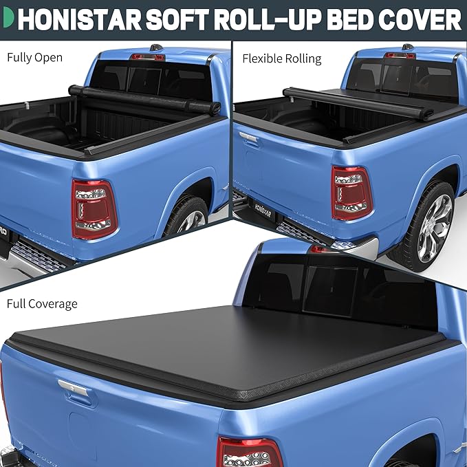 Soft Roll-Up Truck Bed Tonneau Cover Compatible with Jeep Gladiator 2020-2026, 5 Ft Bed