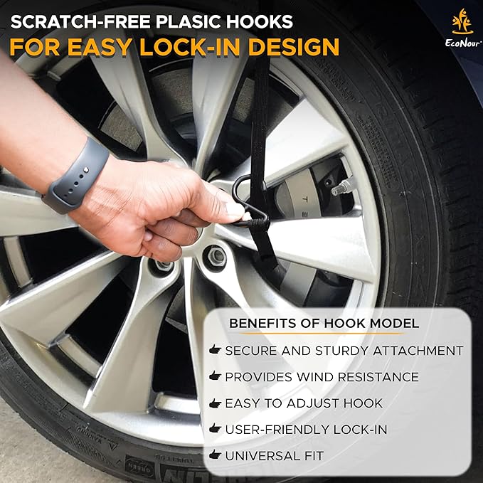 EcoNour Ultimate Windshield Cover for Snow and Ice | Car Windshield Snow Cover for All-Weather Protection | UV Resistant, Windproof Sunshade, Wiper & Mirror for Cars