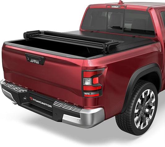 Soft Quad Fold Truck Bed Tonneau Cover Compatible for 2016-2024 Nissan Titan 3-Fold 5.5FT 66Inch