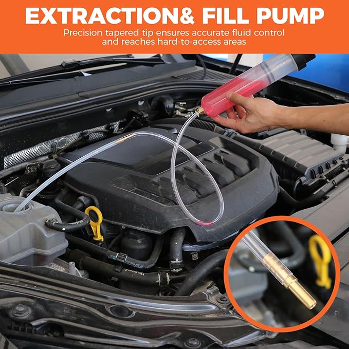 HORUSDY 200cc Fluid Extractor Syringe Oil Pump, Fluid Evacuator with 23" Flexible Hose, 12" Fine & Coarse Hoses, for Automotive, Motorcycle, Marine & Equipment Maintenance (9PCS)