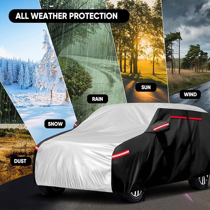Neverland Car Cover - Car Cover Waterproof All Weather Snowproof UV Protection Windproof Full Car Covers with Side Door Zipper,Reflective Strips,Storage Bag Full Exterior Covers
