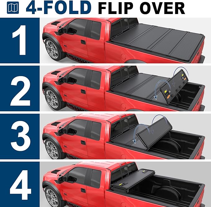 MOSTPLUS Quad Fold Hard Truck Bed Tonneau Cover Compatible with 2009-2014 Ford F150 F-150 (Excl. Raptor Series) Styleside 5.5 FT-66 inch Aluminum Bed