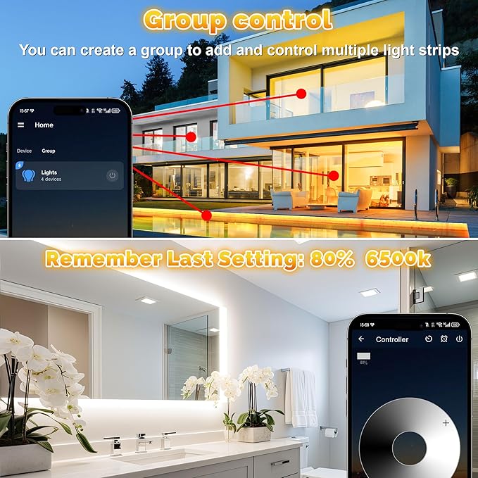 100FT Outdoor LED Strip Lights Waterproof IP67, Dimmable 3000K-6500K Warm White LED Rope Lights Outdoor Waterproof with Remote & APP, 24v Adhesive Exterior Lighting for Patio, Deck, Gazebo