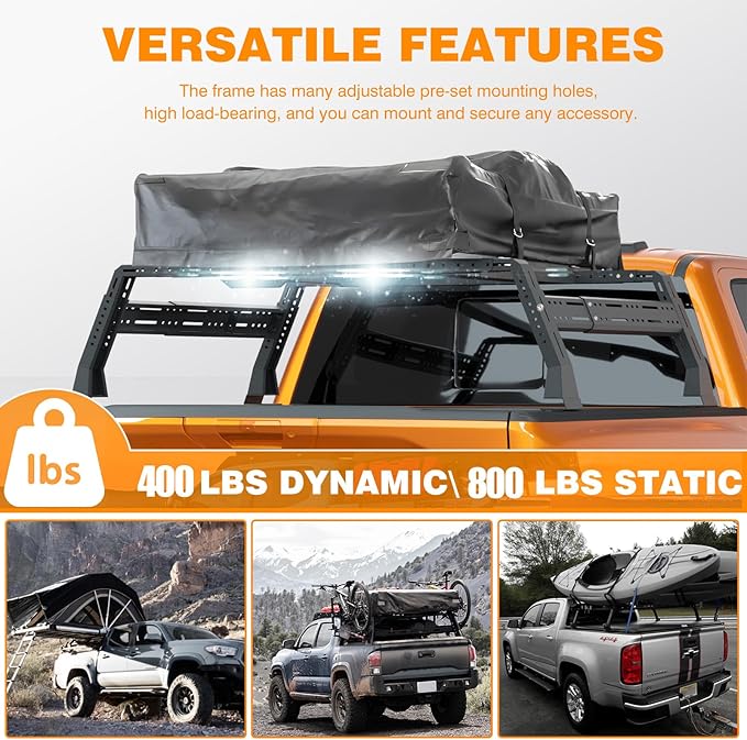 Truck Bed Racks Compatible with Dodge Ram 1500,Tacoma,Tundra,Jeep Gladiator JT, Chevy Silverado,Chevrolet Colorado,Ford Ranger,Frontier,Titan,Ford F-150 & Raptor,Overland Bed Rack for Truck