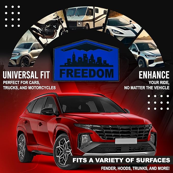 Freedom Emblem, Custom Metal Alloy B-2 Stealth Badge, Exterior Automotive Accessories, Universal Fit for Car, Truck, SUV (Blue)