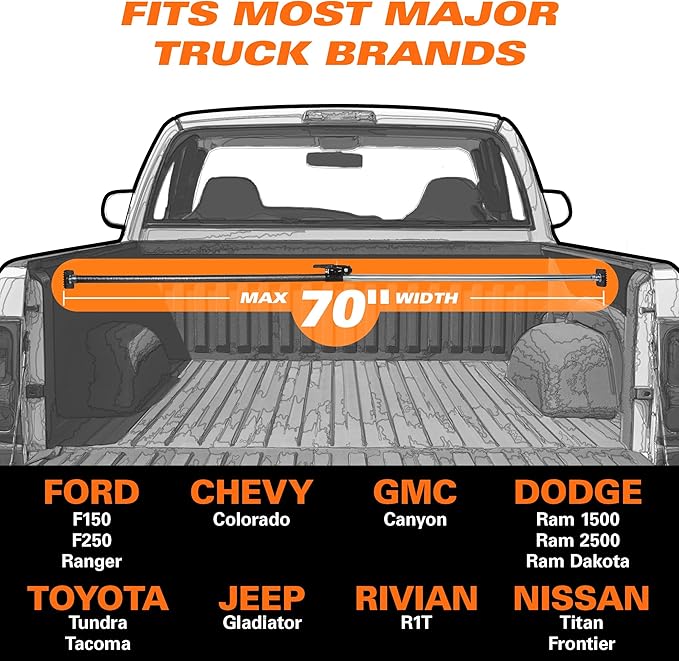 Keeper Adjustable Cargo Bar for Pickup Truck Bed, Ratcheting Cargo Bar, Ideal Work Truck Accessories, Black/Silver, 40"-70" Adjustable Length, 3 Pack