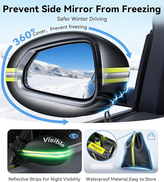 Nmoiss-3-in-1 Windshield Snow Cover for Ice & Snow Frost — 600D Heavy Cover & Ice Scraper Complete Winter Protection with 360° Windproof Design and Multi-Layer Winter Car Kit for Cars, Trucks, SUVs