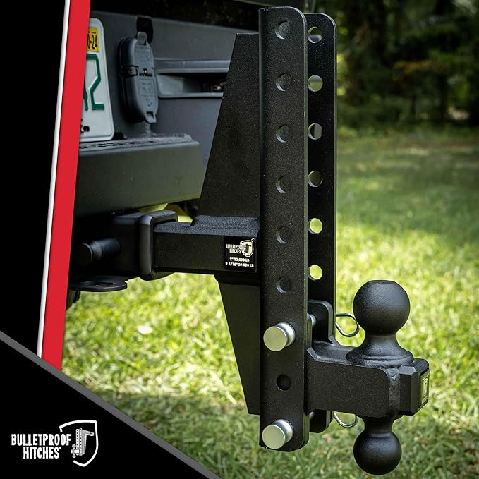 BulletProof Hitches - 2.0" Adjustable Heavy Duty Trailer Hitch (22,000 lb. Rating) - Offset 4" and 6" Drop/Rise Trailer Hitch with 2" & 2-5/16" Dual Ball Powder Coat, Solid Steel, Corrosion-Resistant