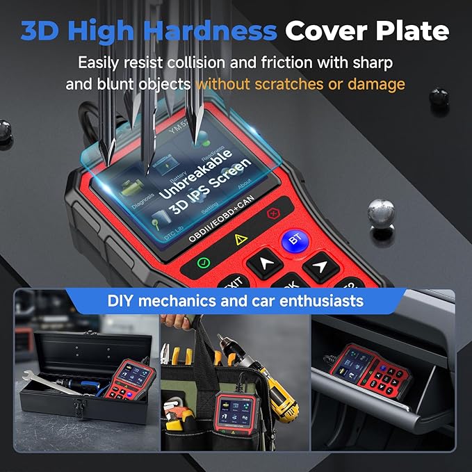 Bluetooth OBD2 Scanner with Battery Tester & Monitoring & Life Test - Support Checking Car Diagnostic Information on iPhone & Android, 2.8 inch HD Large Color Screen, TPU case Protection, Red