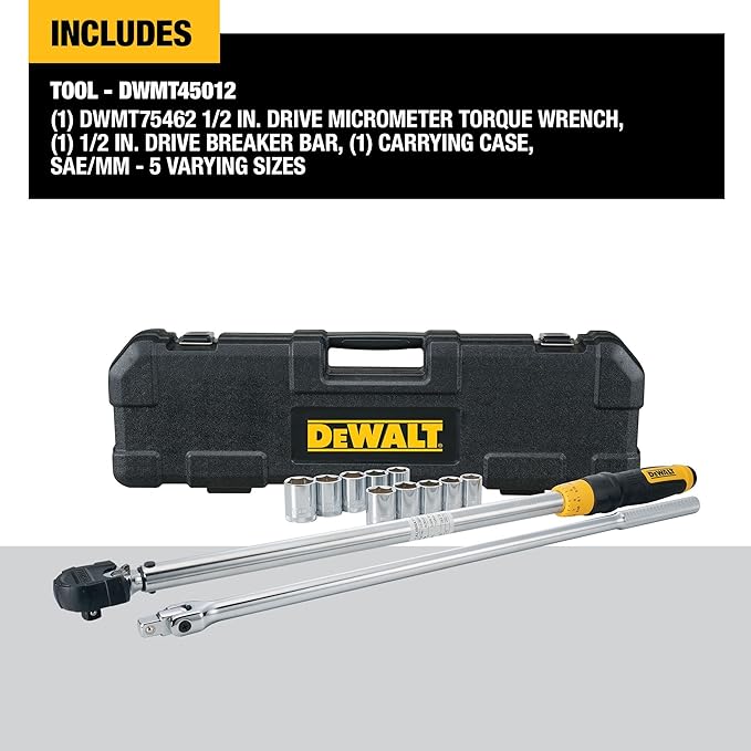DEWALT Torque Wrench Tool Set, Tire Change Kit, 50-250 FT-LB, 12 Piece with Storage Case (DWMT45012)
