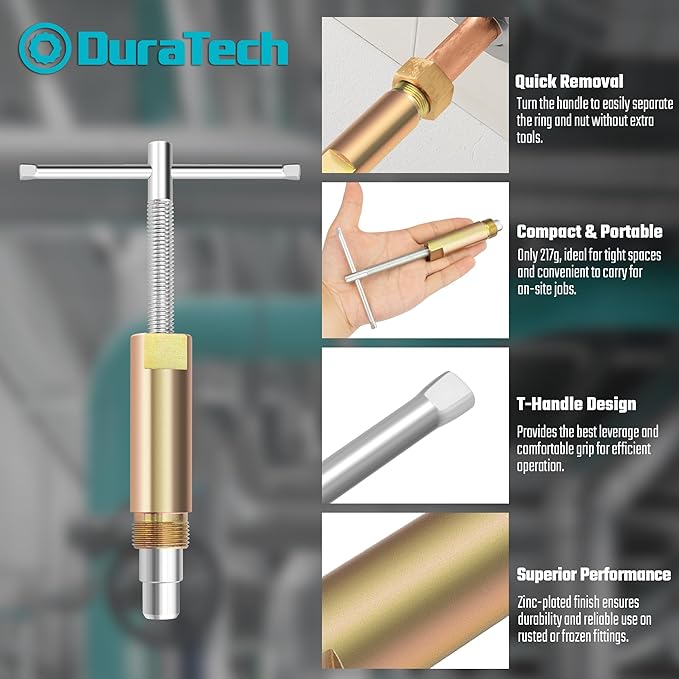 DURATECH Compression Sleeve Puller Tool, Ferrule Puller for 1/2 ” Compression Fittings, Without Damage, Corrosion Resistance, Remove Nut and Ferrule of Pipe in Kitchen, Sinks, and Bathtubs