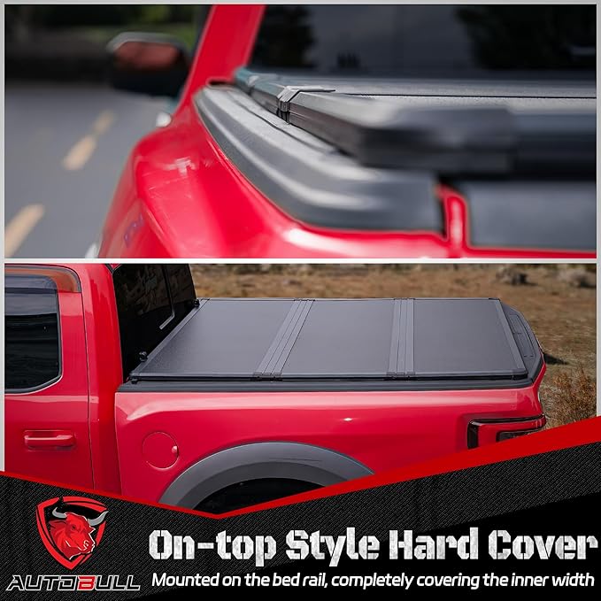 Hard Top Tri Fold tonneau Cover Compatible with 1999-2025 Ford F250 F350 SuperDuty 6.8ft Bed (81.9"), Alloy Steel and Fiberglass Made