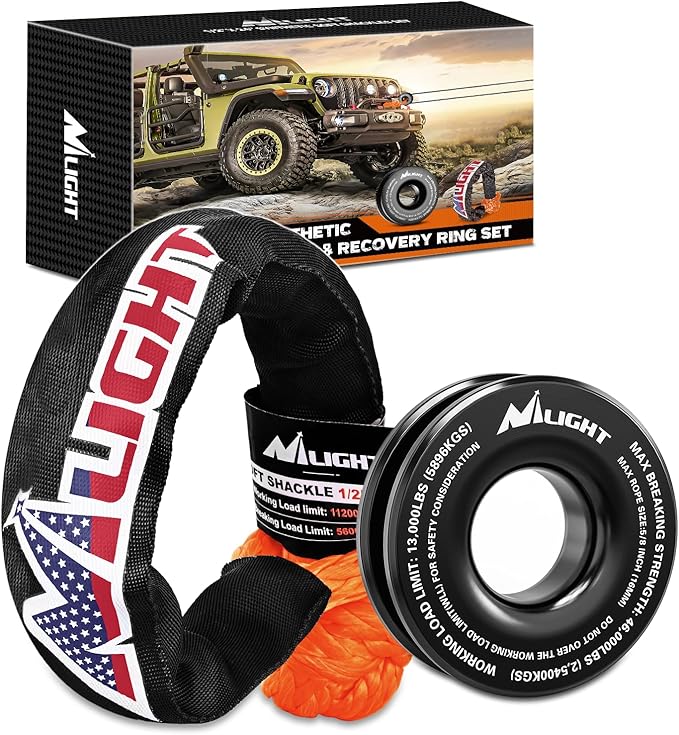Nilight Synthetic Soft Shackle & Recovery Ring Kit 1/2inch x 24inch Soft Shackle (56,000 LBS Breaking Strength) with Snatch Ring (46,000 LBS MBS) for 4x4 Truck SUV ATV Off Road, 2 Years Warranty